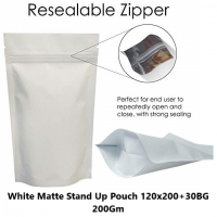 White Matt Stand up Pouch 120x200+30BG 200g Pack of 20