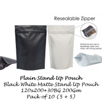 Black White Matt Stand up Pouch 120x200+30BG 200g Pack of 10