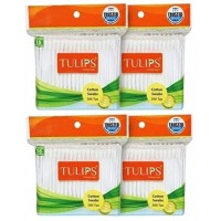 Tulips Cotton Swabs - 4 Packs - Each 100 Stems - 200 Tips - Ear Buds