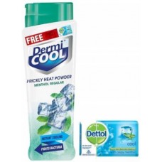 DermiCool Prickly Heat Powder, Menthol Regular, 150 g, Free Dettol Cool Soap