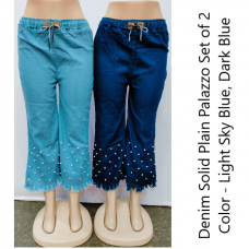 Denim Solid Plain Palazzo Set of 2