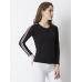 Women Round Neck Black T-Shirt Full Sleeve Side Tape XL